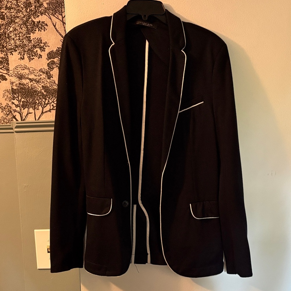 Zara Black Blazer with White Trim